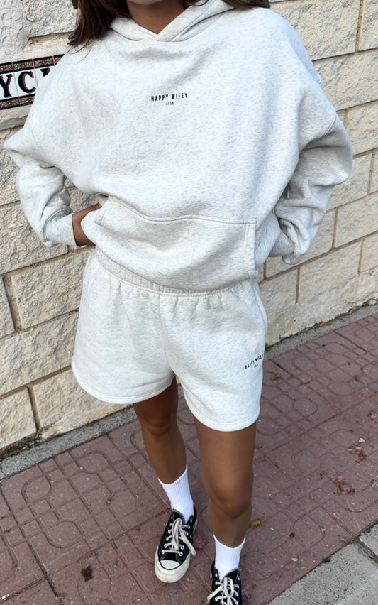 Two-Piece Hoodie and Shorts in Grey - Happy Wifey