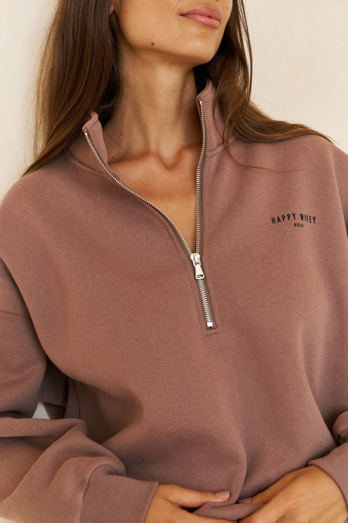 Two-Piece Zip Sweatshirt and Straight-Leg Pants in Soft Brown