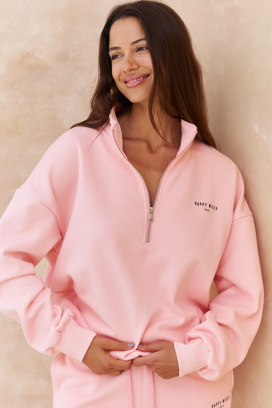 The Zip Sweatshirt in Pastel Pink